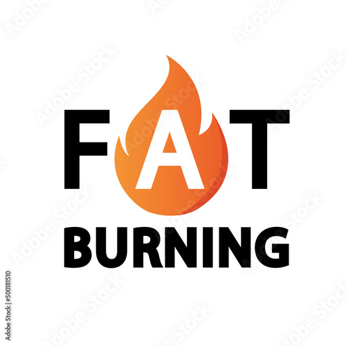 Fat burning icon with flame isolated on white background. Vector illustration.