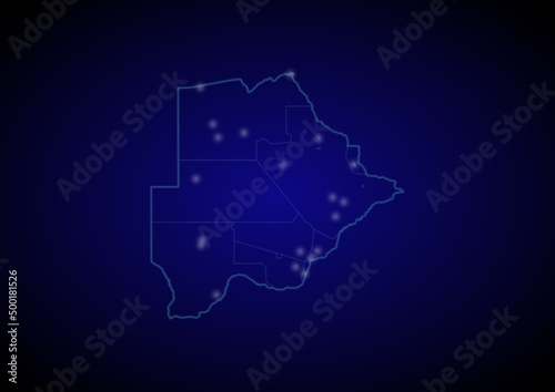 Botswana concept vector map with glowing cities  map of Botswana suitable for technology innovation or internet concepts.