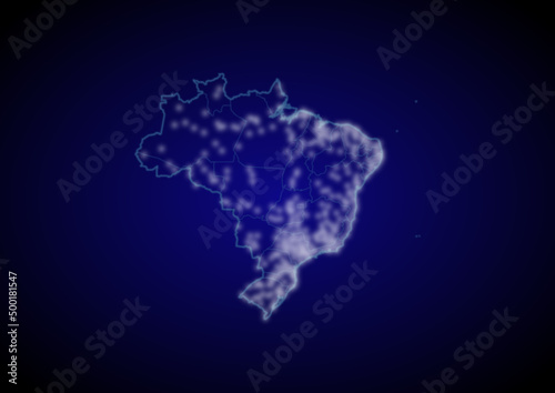 Brazil concept vector map with glowing cities, map of Brazil suitable for technology,innovation or internet concepts.