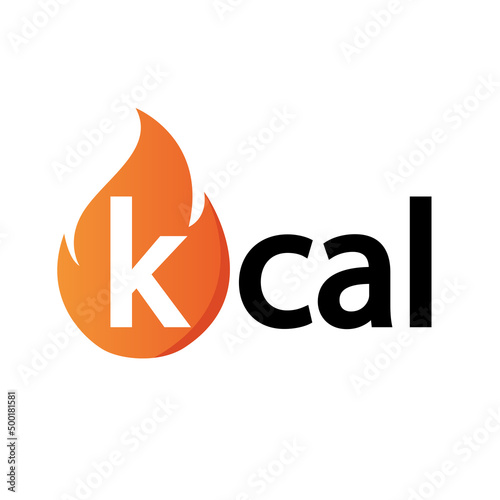 Kcal icon isolated on white background. Fat burning, kilocalorie symbolic emblem for food products designation. Vector illustration.