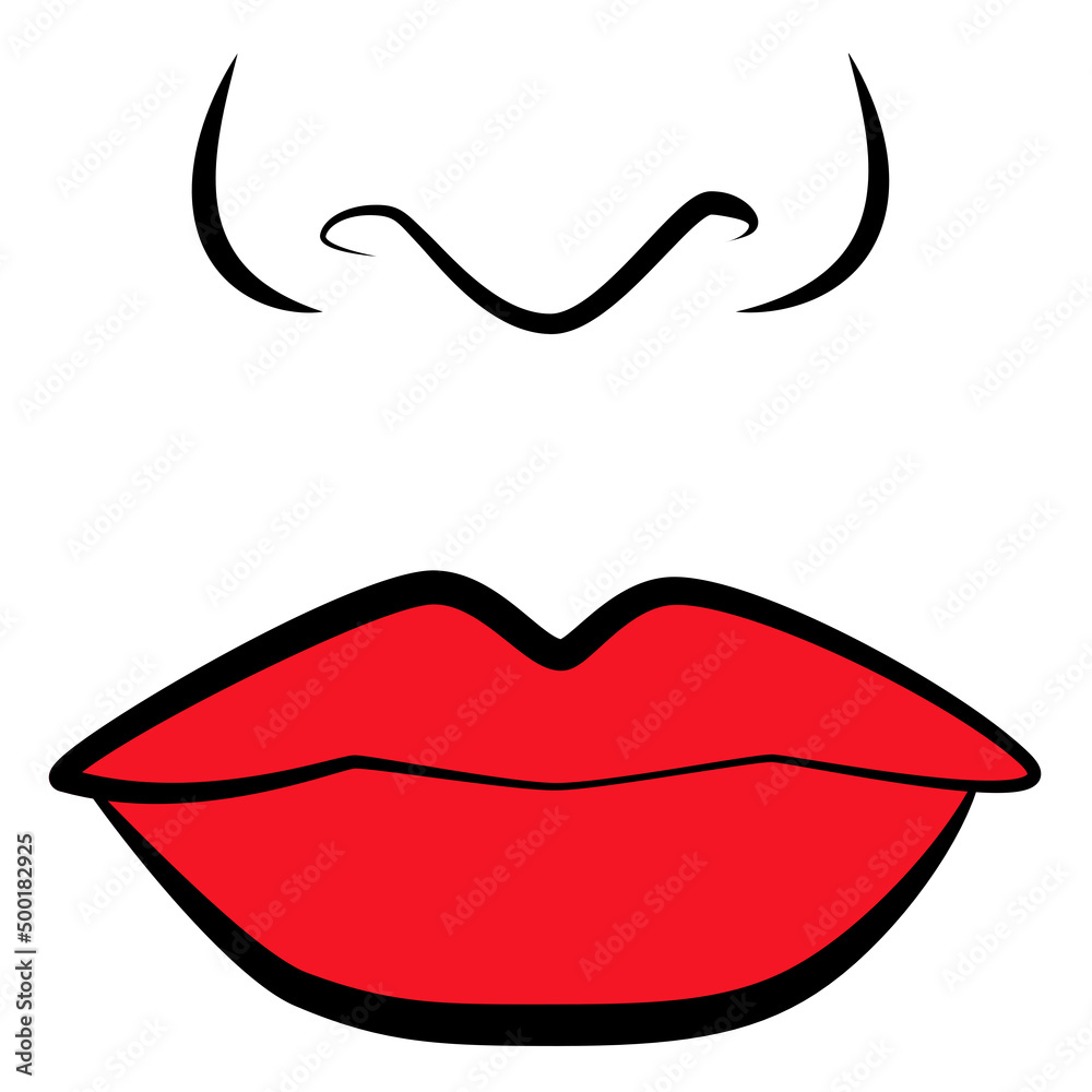 Nose with red lips. Fashionable female portrait with a face for your design. Portrait of a beautiful young woman. Nose with red lips. Fashionable female portrait with a face for your design. Portrait of a beautiful young woman.