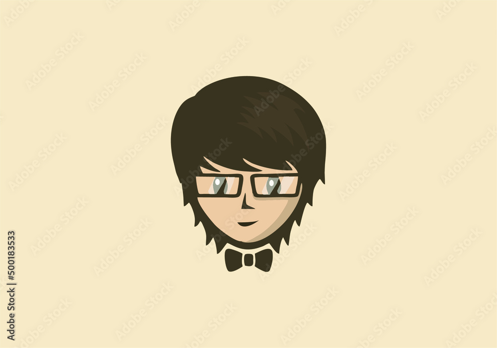 Illustration vector graphic of face of a boy with glasses and bow tie perfect for logo business,esport,etc Illustration vector graphic of face of a boy with glasses and bow tie perfect for logo business,esport,etc