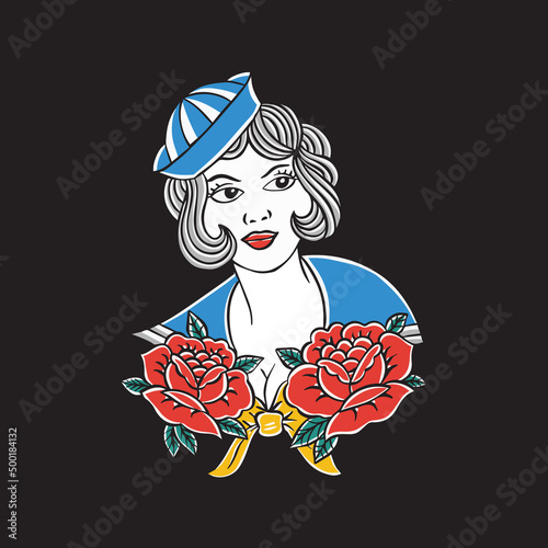 sailor woman with flower illustration