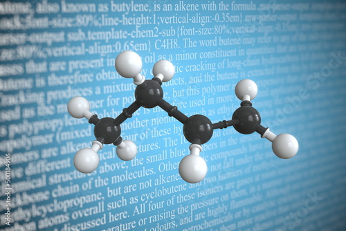 Butene scientific molecular model, 3D rendering photo