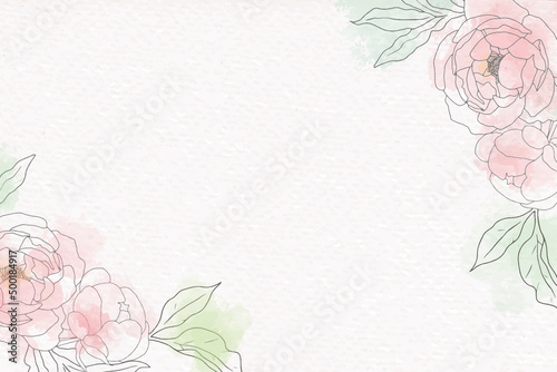 loose watercolor doodle line art peony flower bouquet frame minimal banner background