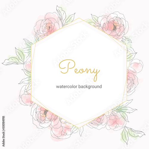 loose watercolor doodle line art peony flower bouquet wreath frame banner background