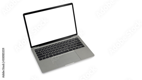 Mockup computer laptop with blank screen isolated on white background. Empty display for graphic display montage.
