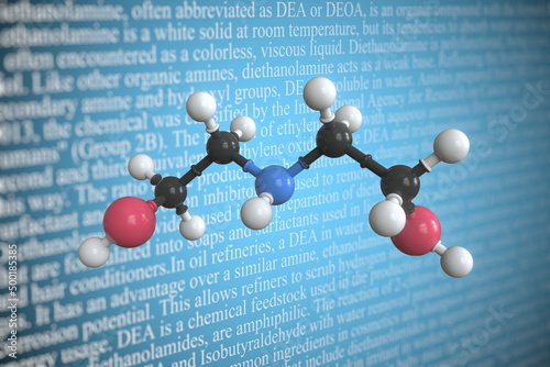 Diethanolamine scientific molecular model, 3D rendering photo