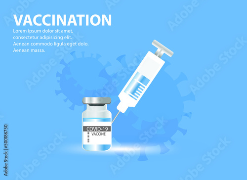 Coronavirus vaccine COVID-19.Syringe and vaccine vial flat icons.