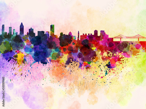 Montreal skyline in watercolor background