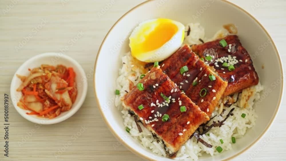 eel rice bowl or unagi rice bowl - Japanese food style eel rice bowl or unagi rice bowl - Japanese food style