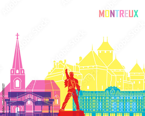 Wallpaper Mural Montreux skyline pop in editable vector
