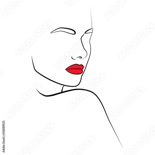 Beauty black silhouette, a woman's face with red lips. Linear art, female face. Beauty salon icon. The concept of beauty.