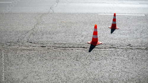 two traffic cones during road works