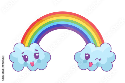 rainbow with happy clouds cartoon