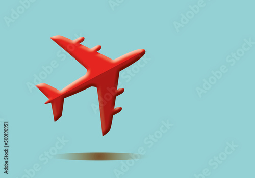 Red airplane flying in the sky background. Travel by air transport concept. space for the text. illustration of 3d paper cut design style.