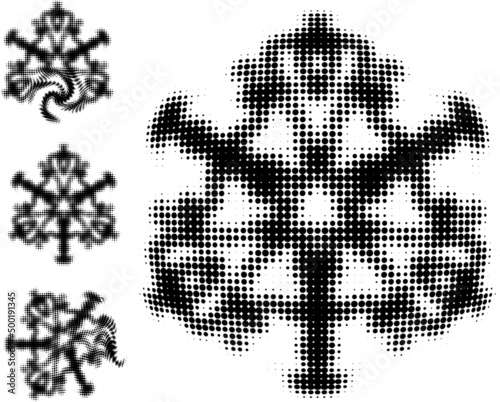 Vector set of dotted halftone mandala_3 and its distortions. Solo separate use.