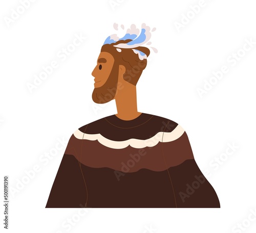 Creative person thinking, dreaming, imagining sea. Calm inspired man with fre...