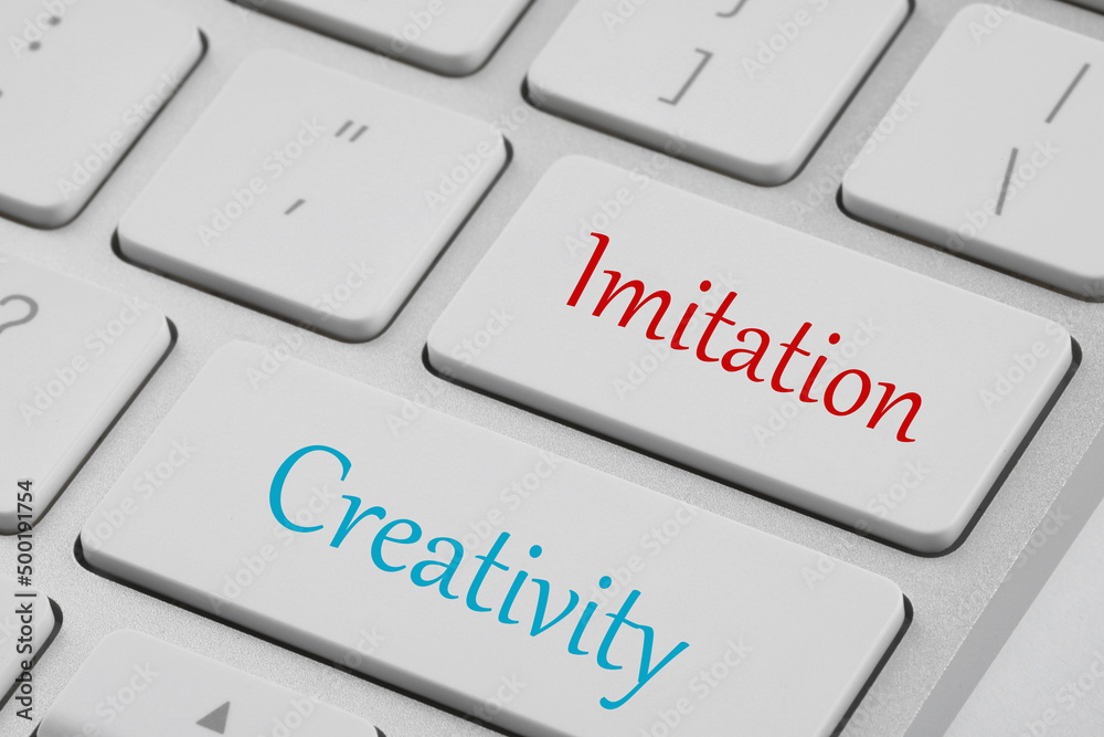Buttons with words Imitation and Creativity on keyboard, closeup view. Plagiarism concept Buttons with words Imitation and Creativity on keyboard, closeup view. Plagiarism concept