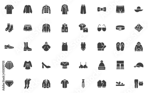 Clothes and accessories vector icons set