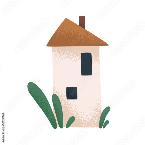 Cute fairytale home, medieval tower with chimney, windows. Small tiny fairy t...