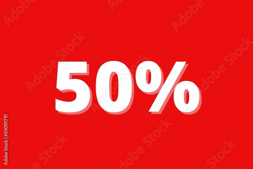 Fifty percent 3D on red background