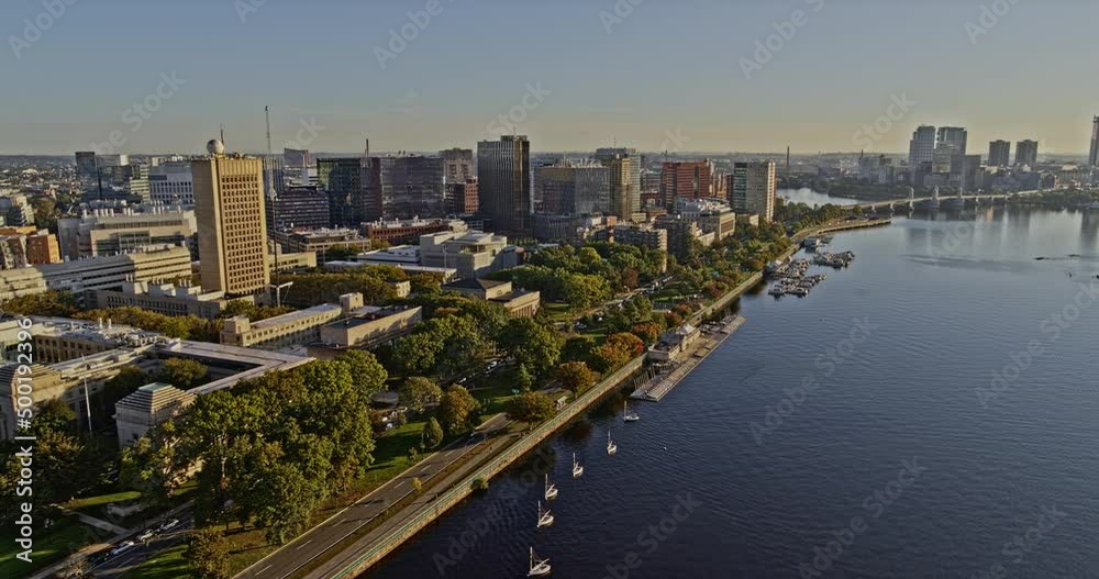 Boston Massachusetts Aerial v258 drone fly along charles river capturing beautiful waterfront cityscape of prestigious mit campus in cambridge - Shot with Inspire 2, X7 camera - October 2021 Boston Massachusetts Aerial v258 drone fly along charles river capturing beautiful waterfront cityscape of prestigious mit campus in cambridge - Shot with Inspire 2, X7 camera - October 2021