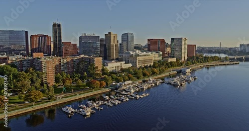Boston Massachusetts Aerial v255 cinematic panning shot capturing the downtown cityscape and riverside mit campus in cambridge during daytime - Shot with Inspire 2, X7 camera - October 2021 photo