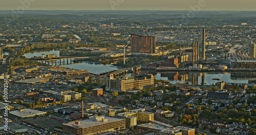 Boston Massachusetts Aerial v250 panoramic pan shot across cities and neighborhoods capturing industrial and logistic area towards international airport - Shot with Inspire 2, X7 camera - October 2021 photo