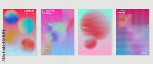 Abstract colorful gradient cover template. Set of poster design with hologram color, dynamic graphic, circle shape, dot pattern. Collection modern banners for flyer, business, ads, decoration, card. © TWINS DESIGN STUDIO