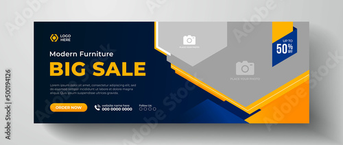 Modern furniture big sale facebook cover page design, web banner for furniture sale, sale banner template