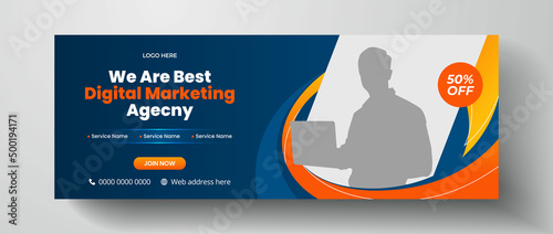 Digital marketing agency service promoting facebook cover banner design, corporate business marketing web banner template