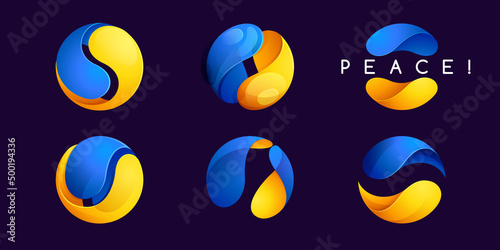 Sphere logo in Ukrainians flag colors with Peace lettering.