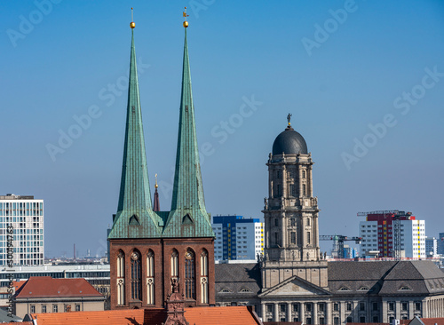 Photography Blick von der Dachterrasse des Stadtschloss auf die Türme der Nikolaikirche und