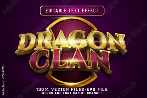 dragon clan 3d text effect with golden style premium vectors