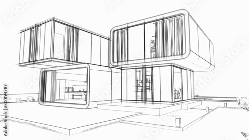 Architect draft, modern house