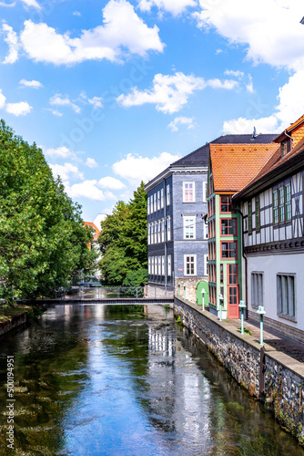 old historic houses at idyllic river Gera in Erfurt