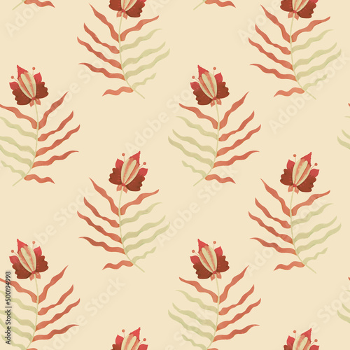Seamless pattern with floral ornament. Raster illustration for design and printing on fabric or paper.