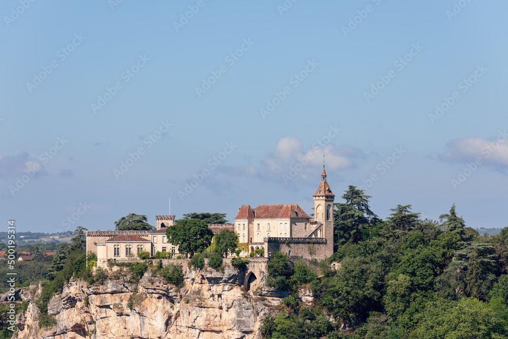 Bishop Palace or Rocamadour Castle positioned on cliff top and gives astonishing views over the landscapes. Lot, Occitania, Southwestern France