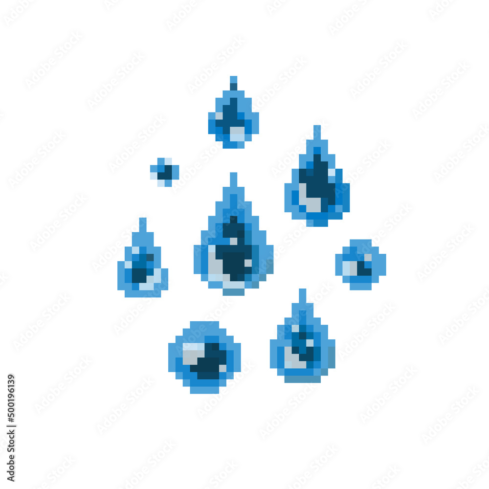 Fototapeta premium Pixel art set of water drop.