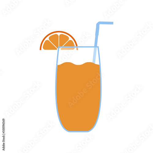 Fresh orange juice with slice and straw isolated on white background. Natural fruit drink in glass with citrus and tube for drinking. Flat vector illustration of citrus fruit