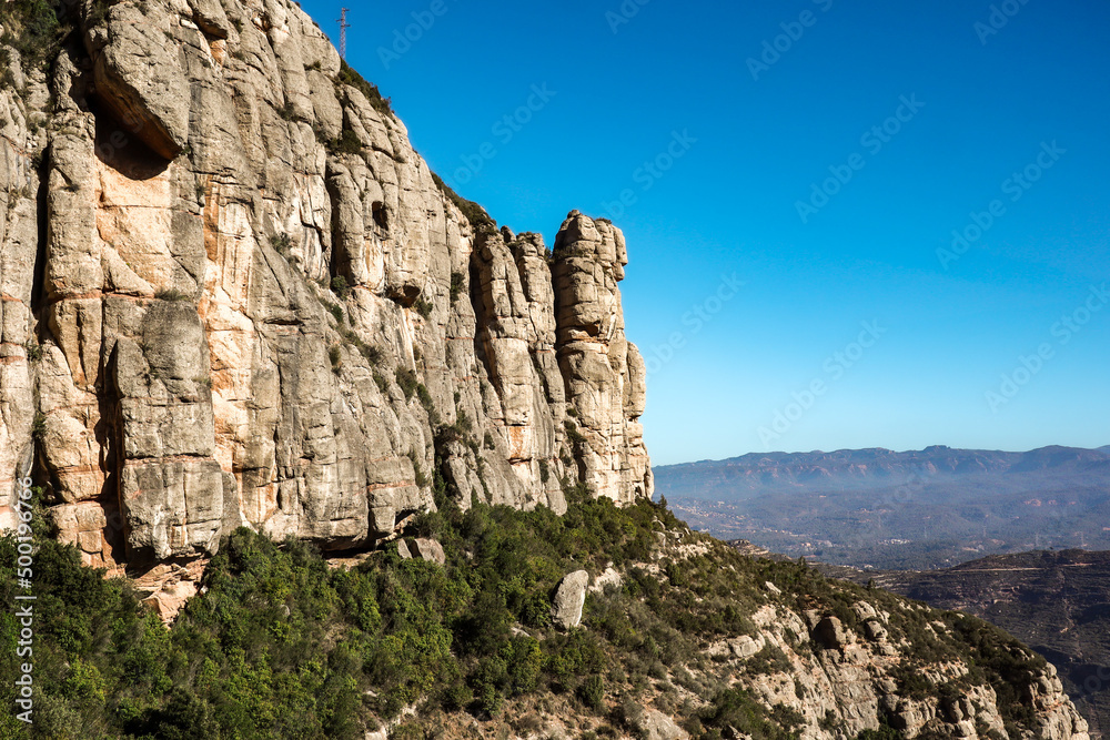 Rocky Stone in Catalonia during Summer Day. Beautiful Scenery of a Rock in Montserrat National Park.