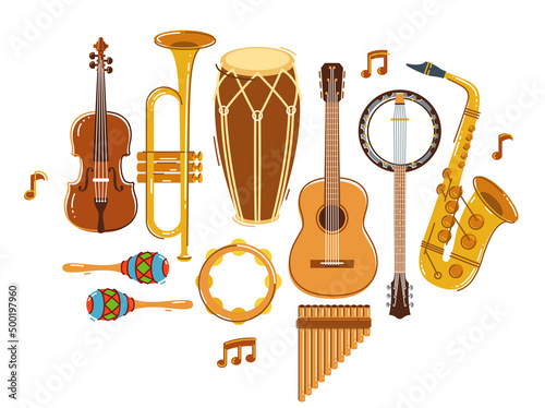 Latin music band salsa vector flat illustration isolated over white background, live sound festival concert or night dancing party, Brazil or Cuban musical fiesta theme.
