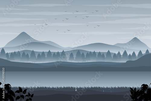 Silhouette shadow of forest scene
