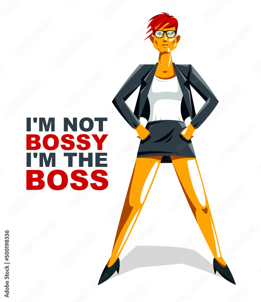 Big boss director woman stands confident serious and angry vector illustration, bad boss despot and tyrant concept, female manager in control of work process. Big boss director woman stands confident serious and angry vector illustration, bad boss despot and tyrant concept, female manager in control of work process.
