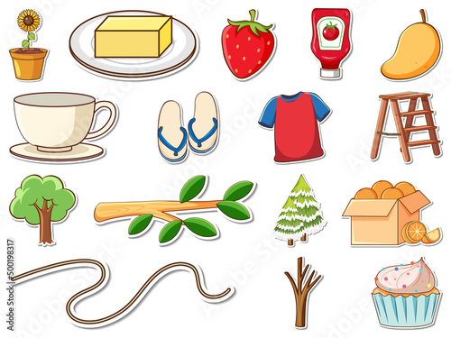 Sticker set of mixed daily objects