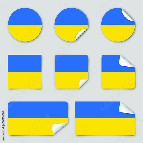 Patriotic stickers of Ukraine. National ukrainian flag. Flag of Ukraine. Set of various stikers. Vector illustration.