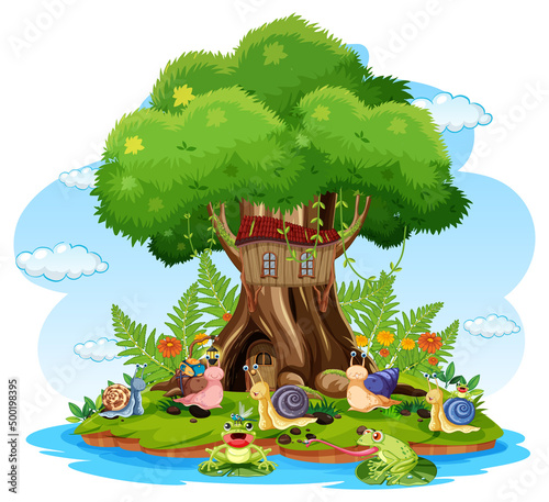 Cartoon insect and beetle in the forest