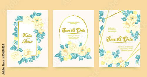 Wedding Card. Engagement Invitation with Vintage Rose. Spring Leaf Cover. Wedding Card Background. Botanical Marriage Poster. Rsvp Frame with Flowers. Rustic Leaves. Decorative Wedding Card.