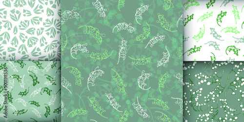 Lily of the Valley Seamless Texture. Bud of Convallaria Majalis. Fresh Blosso...